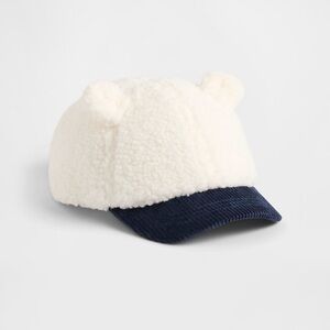 Cream Sherpa and Courduroy Cap with Navy Brim And Teddy Bear Ears